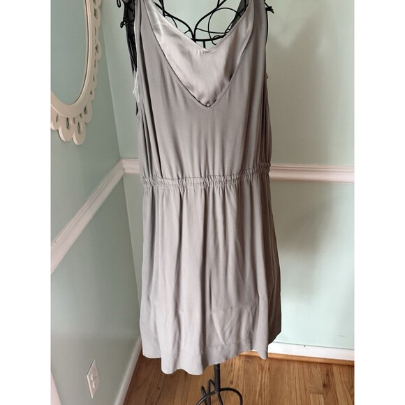EILEEN FISHER Smoke Gray Silk Crepe Charmeuse Layered Double V Dress M - Picture 4 of 7